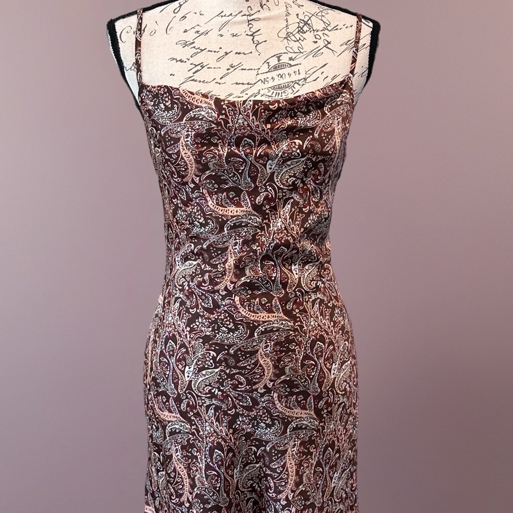 Hollister Brown Satin Paisley Mini Dress NWOT Sz XS Y2K